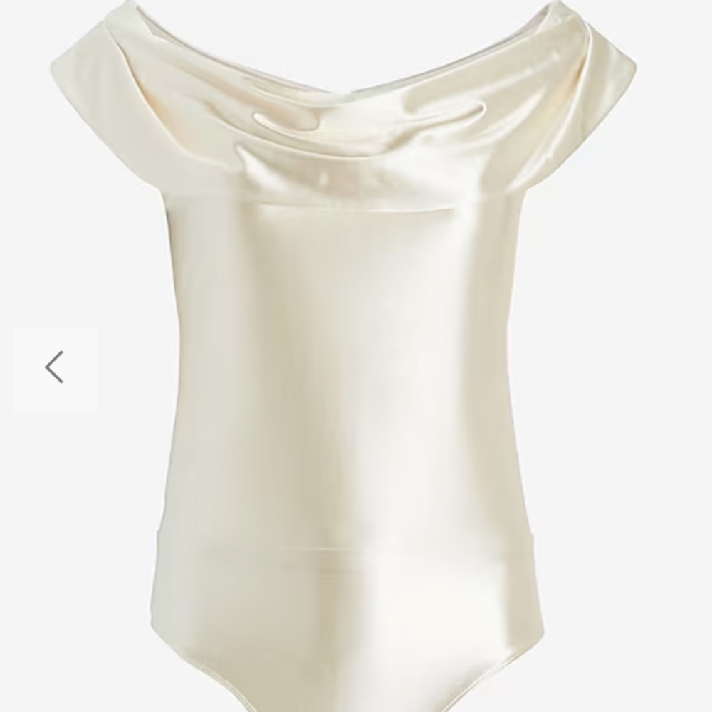 EXPRESS Satin Cream Off The Shoulder Thong Bodysuit SIZE XS